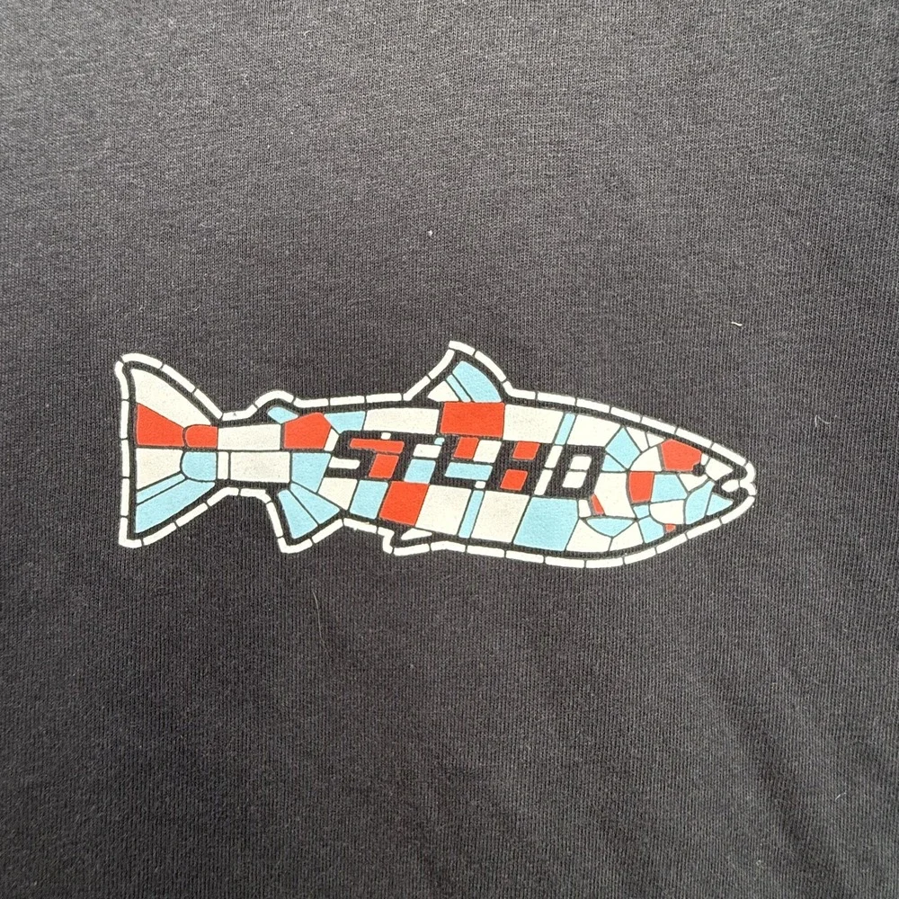 NWT STLHd Gear Sasquatch T-Shirt Mens L Black Bigfoot Fishing Trout Stained Glas - Picture 4 of 11
